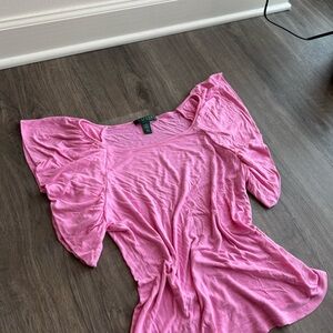 Ralph Lauren Pink Flutter Sleeve Short Sleeve Top